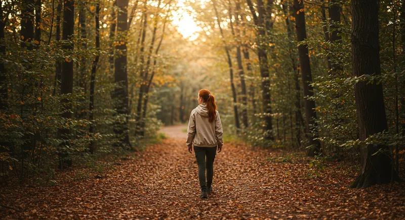 a girl walking in the forest