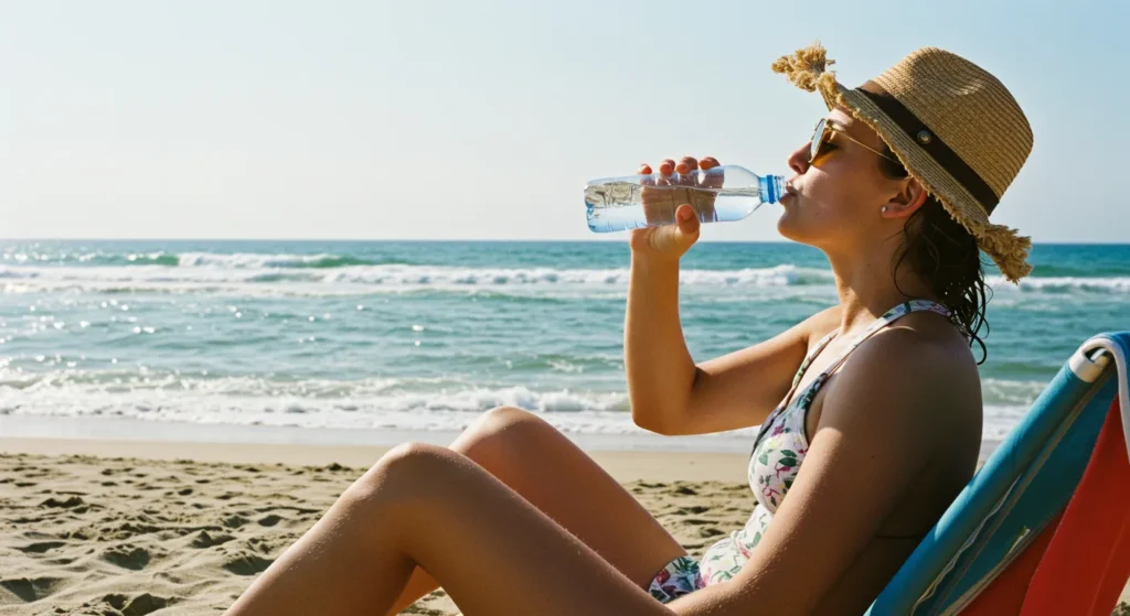 a woman while hydrating herself
