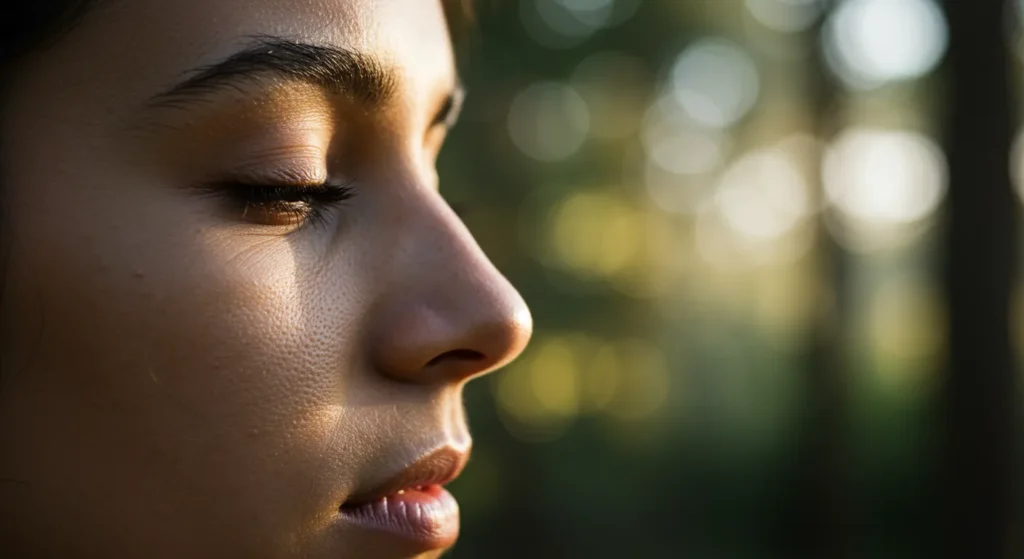 a woman while breathing