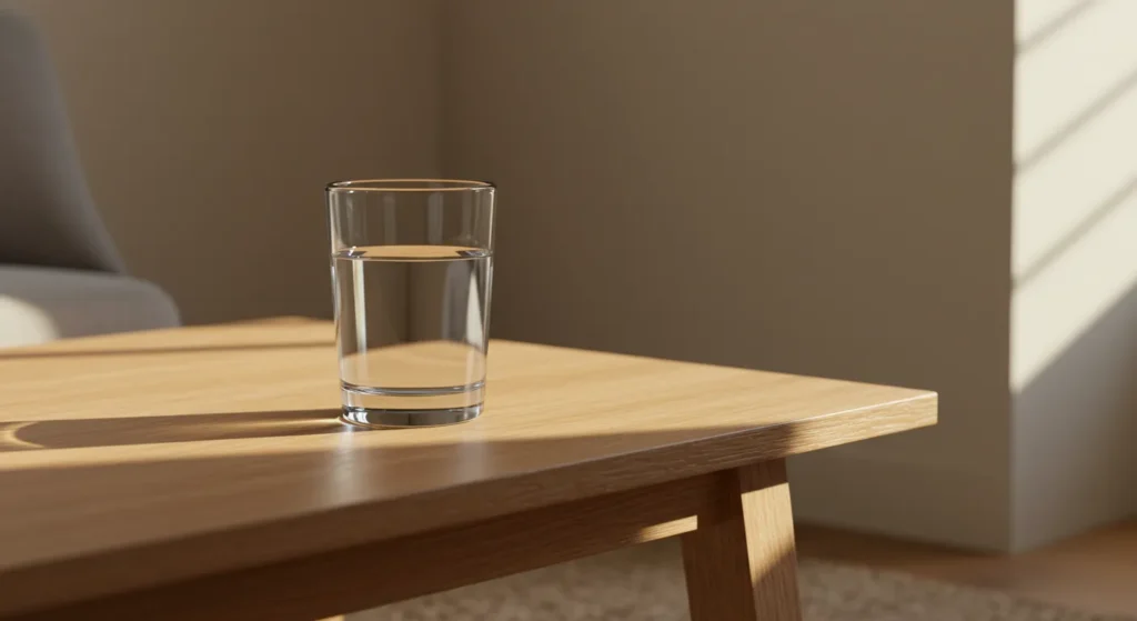 a clear glass of water on a table