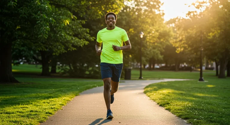 a man jogging in a park
