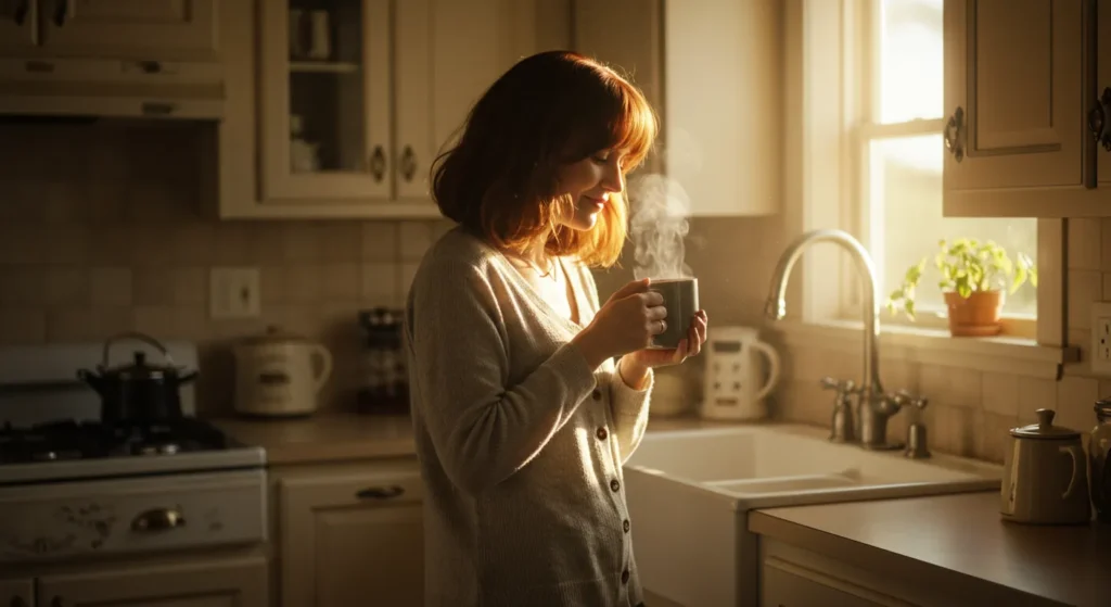 woman focusing on coffee aroma