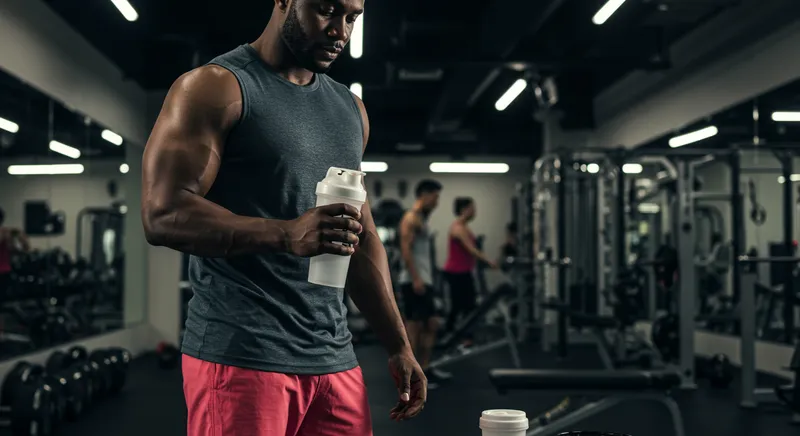 a guy taking supplements in the gym